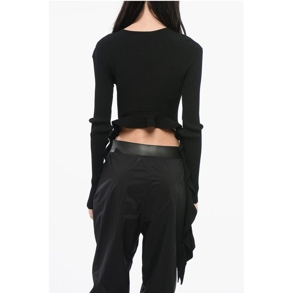 Versace JEANS COUTURE Ribbed Cropped Top with Self-tie Detail