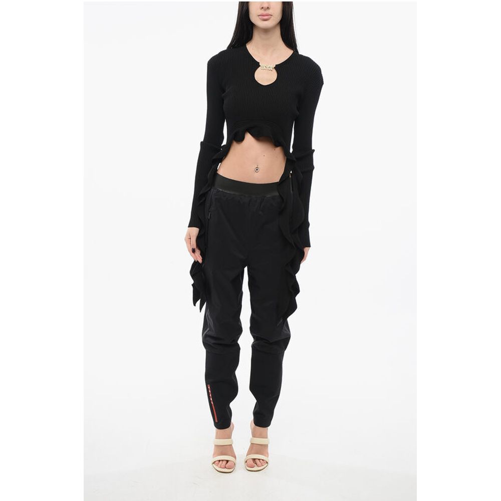 Versace JEANS COUTURE Ribbed Cropped Top with Self-tie Detail