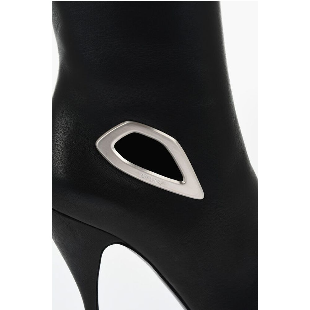 Off-White Leather HIgh Boots With Cut-Out Details Heel 11 cm