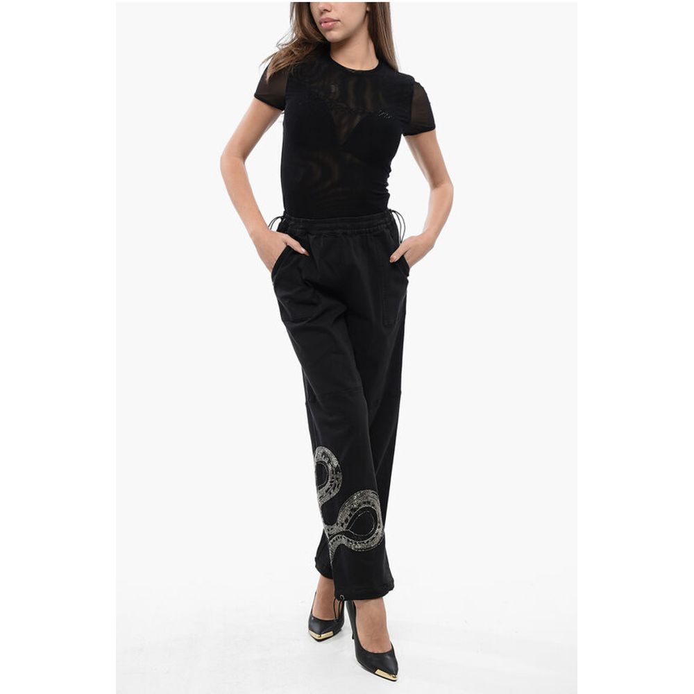 AllSaints Stretch Cotton Pants with Elastic Waistband and Decorated Sn
