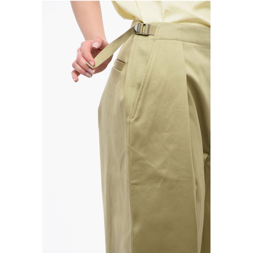 Burberry Single-pleated Cotton Pants with Ankle Straps