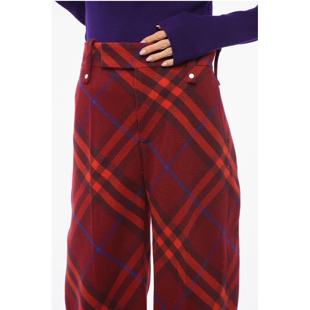 Burberry Tartan Virgin Wool Pants with Hidden Fastening