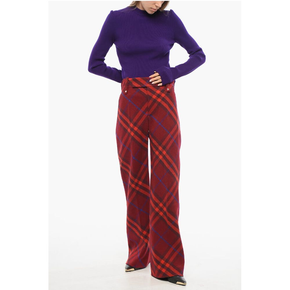 Burberry Tartan Virgin Wool Pants with Hidden Fastening