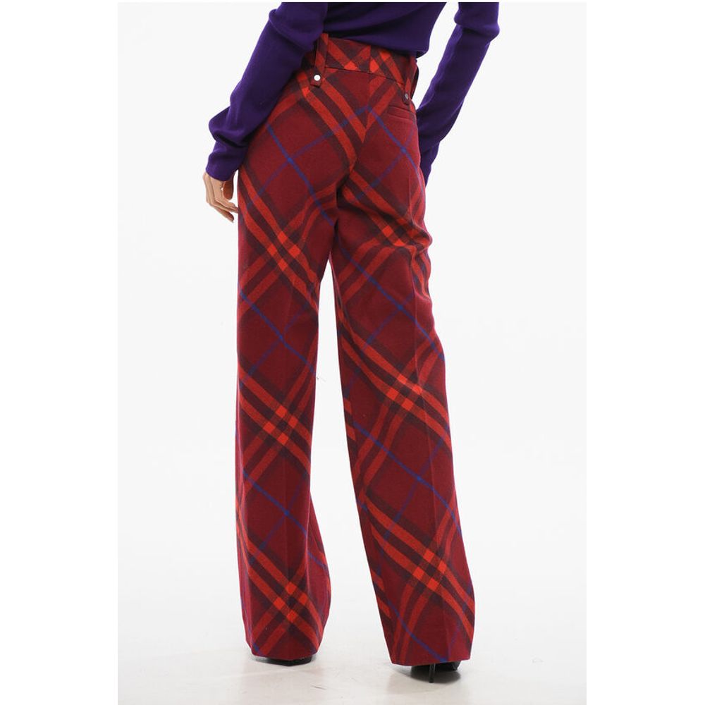Burberry Tartan Virgin Wool Pants with Hidden Fastening