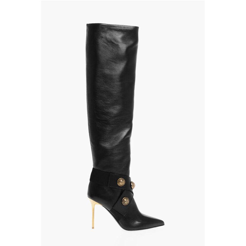 Balmain Leather ALMA Boots with Jewel Buttons
