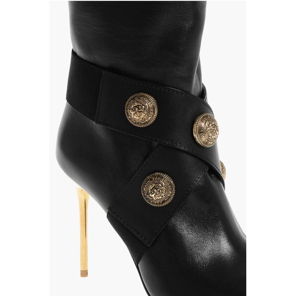 Balmain Leather ALMA Boots with Jewel Buttons