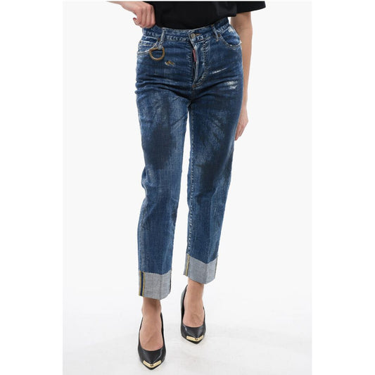 Dsquared² Dark Washed Boston Fit Denims with Cuffs 18cm