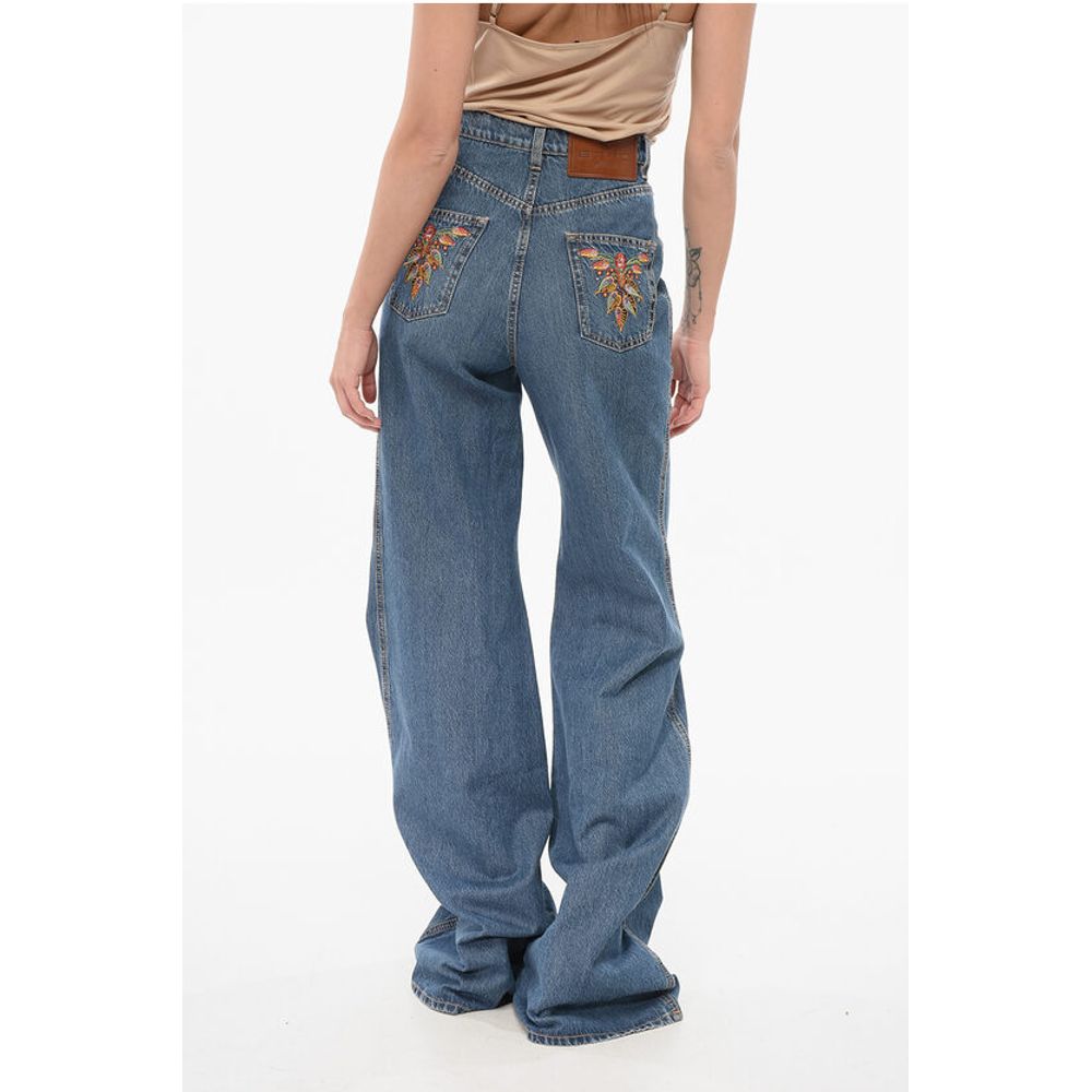 Etro Super Wide Leg Denims with Embroidered Pockets
