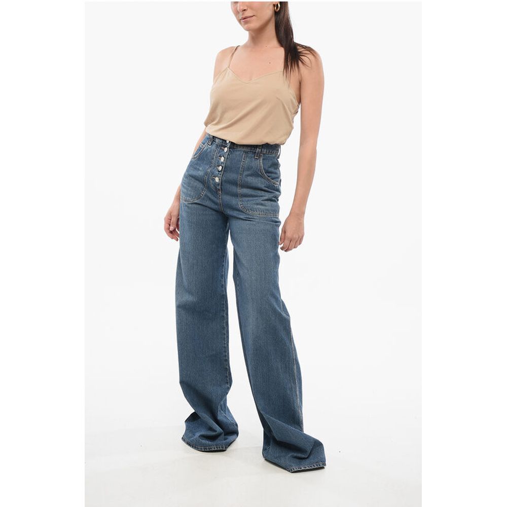 Etro Super Wide Leg Denims with Embroidered Pockets