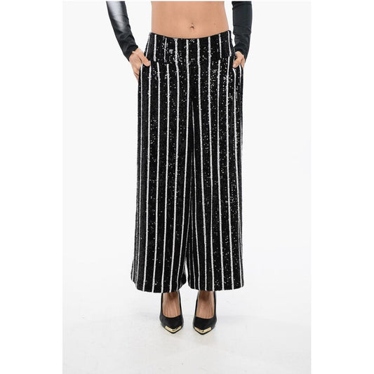 Balmain Sequined Striped High-waisted Pants