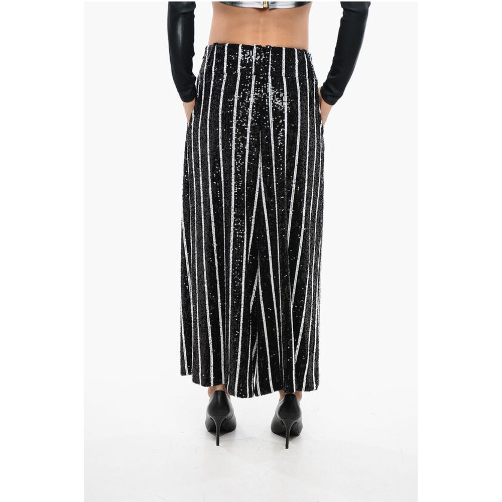 Balmain Sequined Striped High-waisted Pants