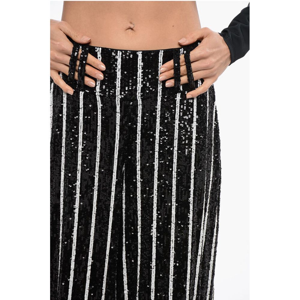 Balmain Sequined Striped High-waisted Pants