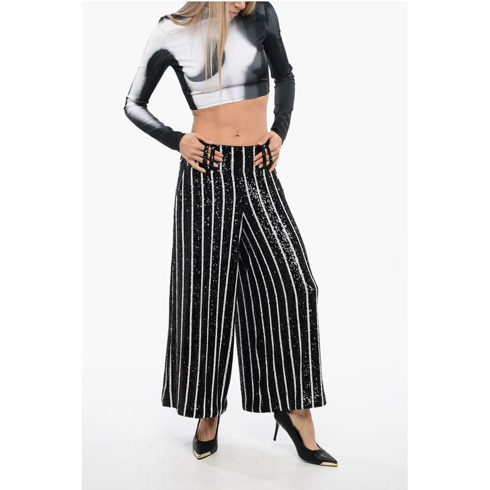 Balmain Sequined Striped High-waisted Pants