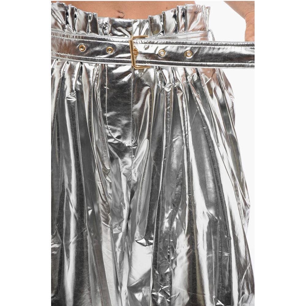 Balmain Pleated High-waisted Baggy-Fit Pants Metallic Effect