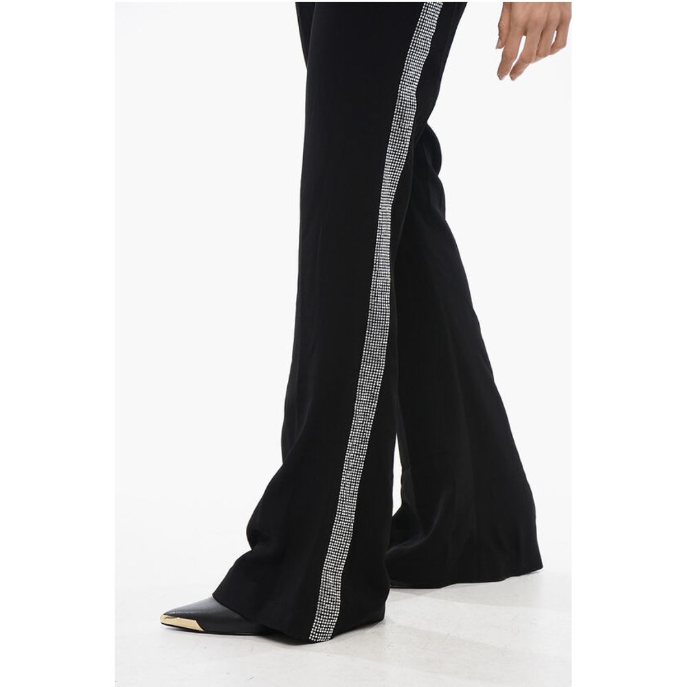 Balmain Flared-Fit Pants With Rhinestoned Side Band