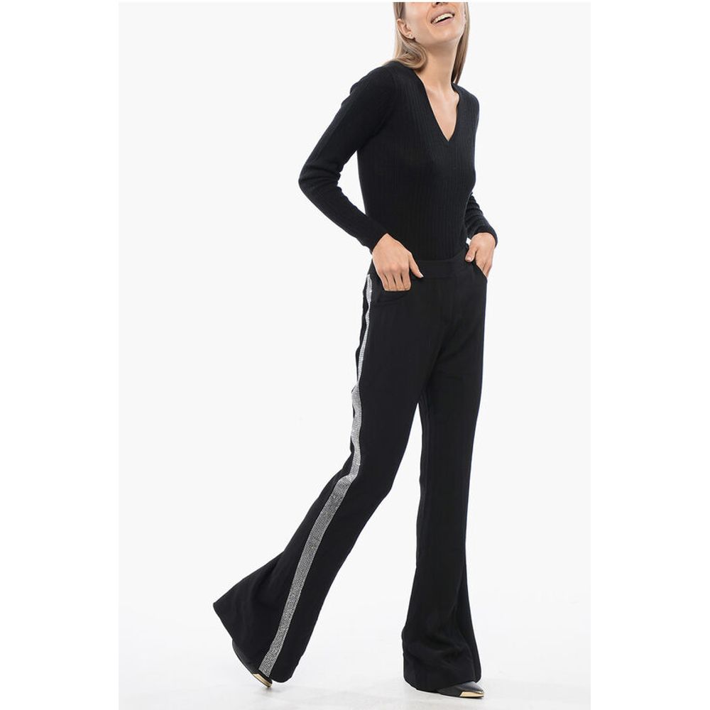 Balmain Flared-Fit Pants With Rhinestoned Side Band