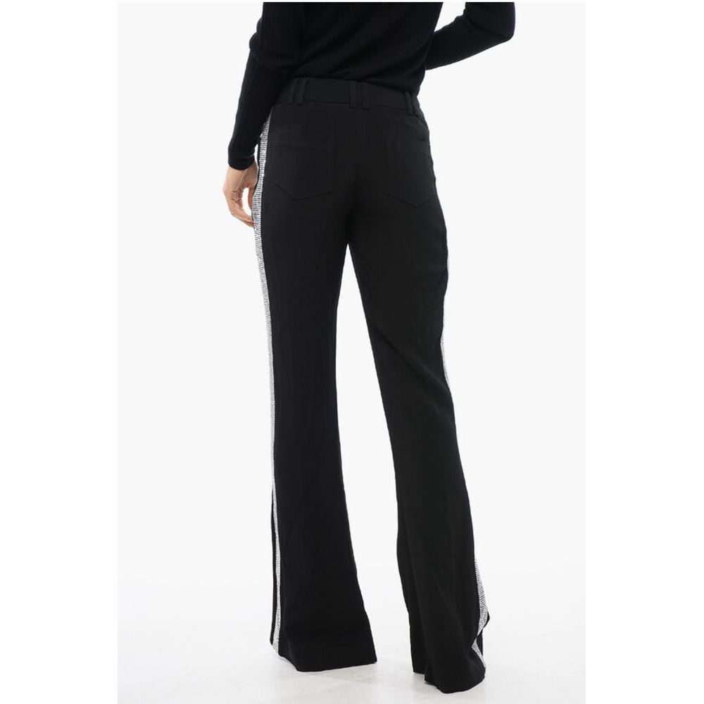 Balmain Flared-Fit Pants With Rhinestoned Side Band