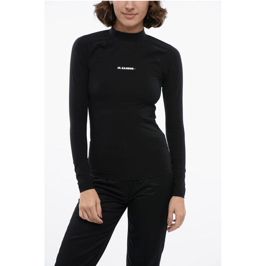 Jil Sander Long-sleeved Tech Fabric Top with Printed Logo