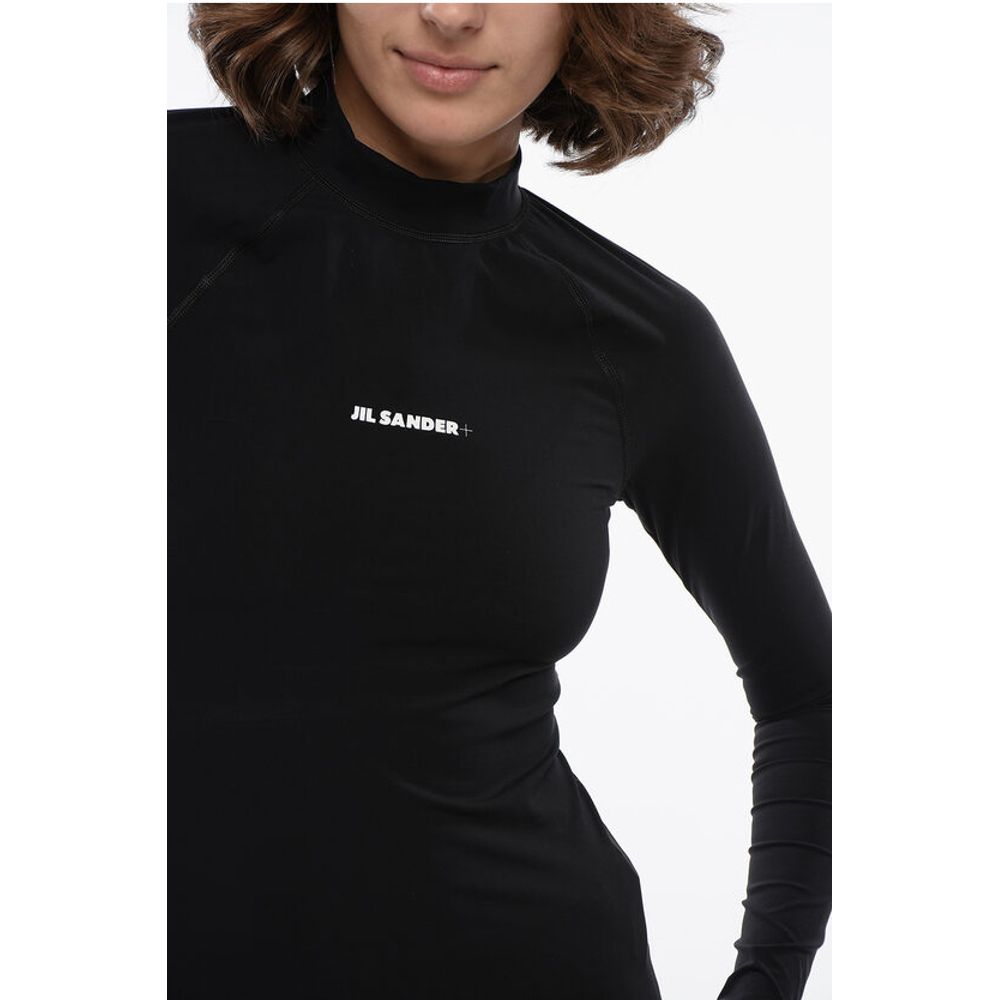 Jil Sander Long-sleeved Tech Fabric Top with Printed Logo