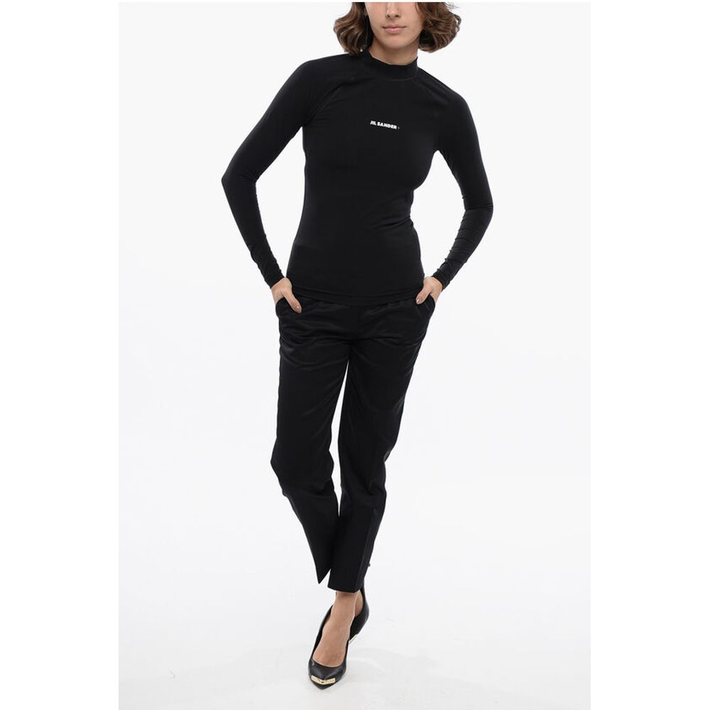 Jil Sander Long-sleeved Tech Fabric Top with Printed Logo