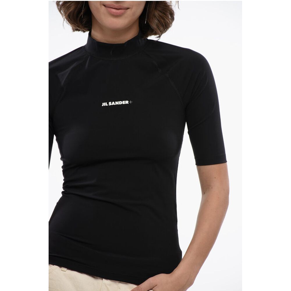 Jil Sander Short-sleeved Tech Fabric Top with Printed Logo