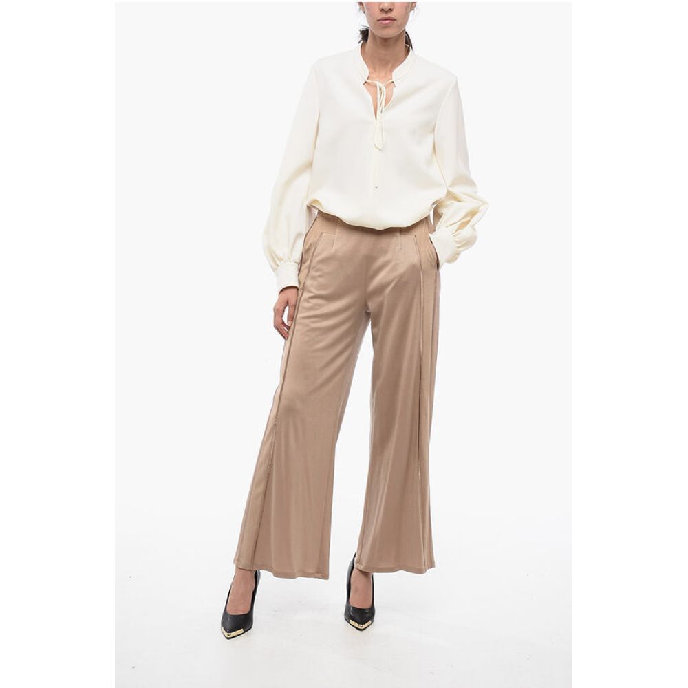 Armani EMPORIO Stretchy Wide-Leg Pants with Contrasting Trims