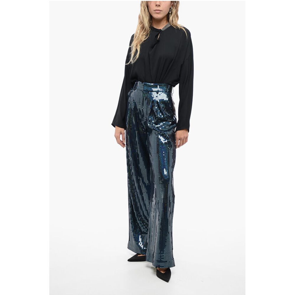 New Arrivals All-Over Sequined Wide-Leg Pants with Pleats