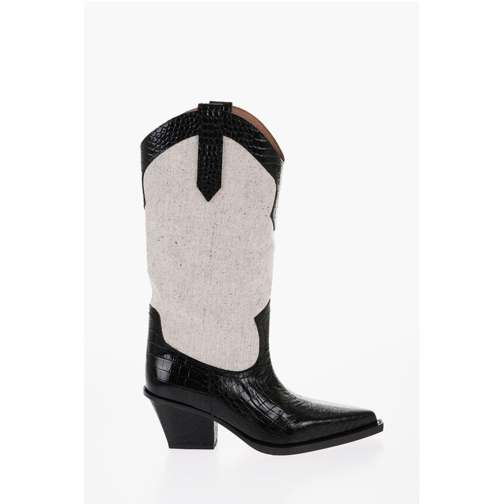 Paris Texas Crocodile-Effect Leather And Canvas ROSARIO Western Boots wi