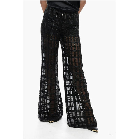Alberta Ferretti Georgette Pants with Embroidered Check Motif