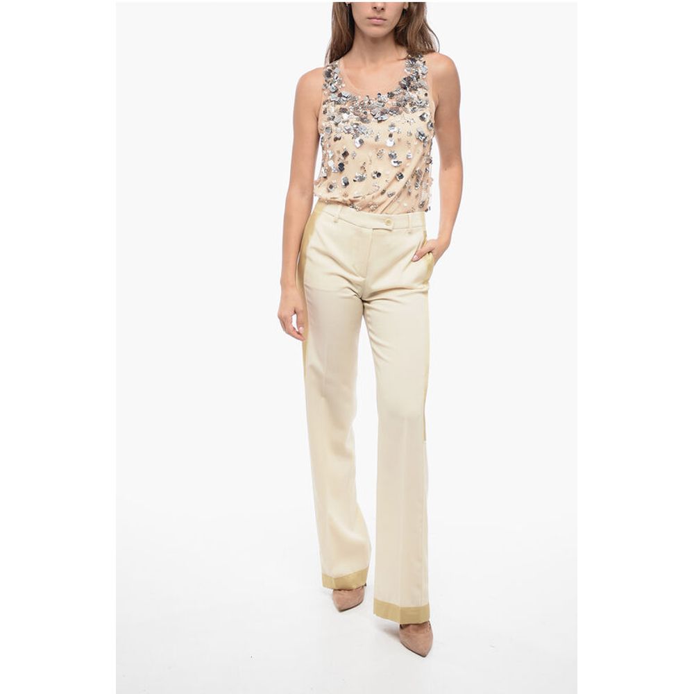 Moschino COUTURE Virgin Wool Tailoring Pants with Contrasting Detaili