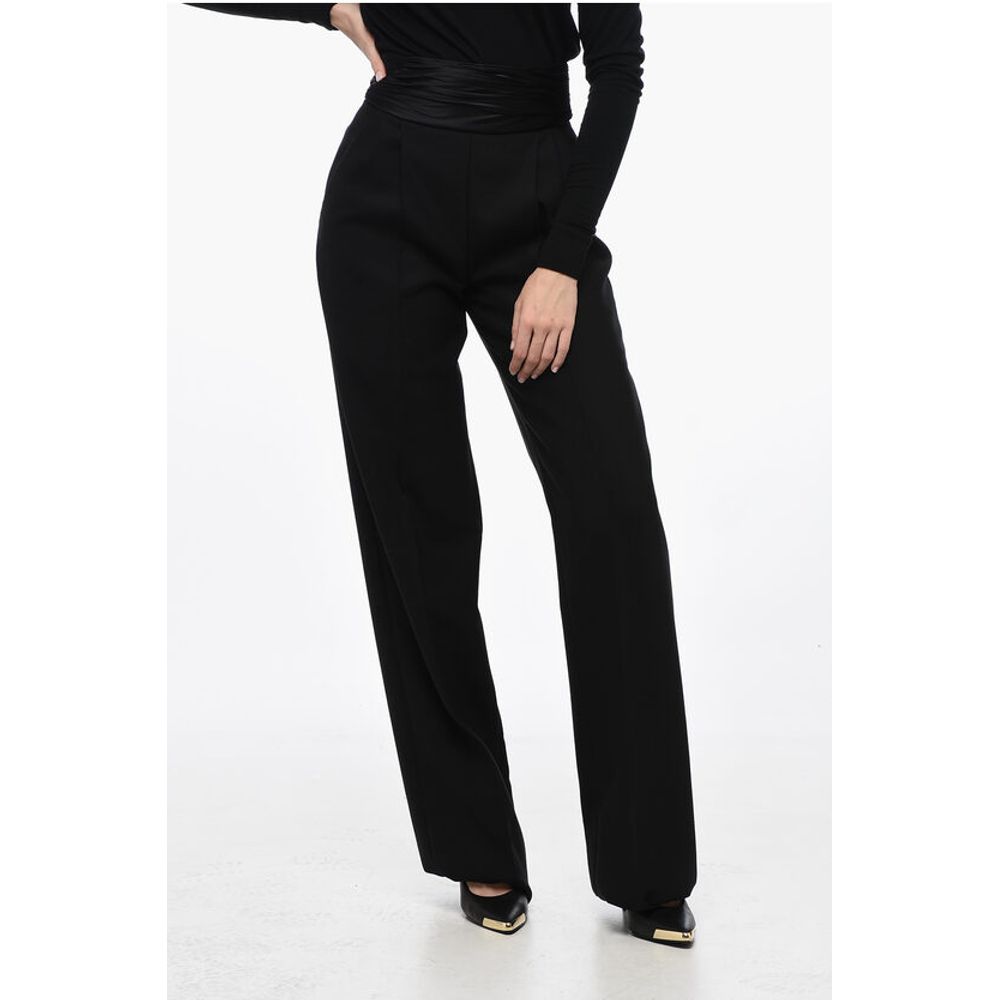LaQuan Smith Pleated Tailored Pants with Sash-Belt
