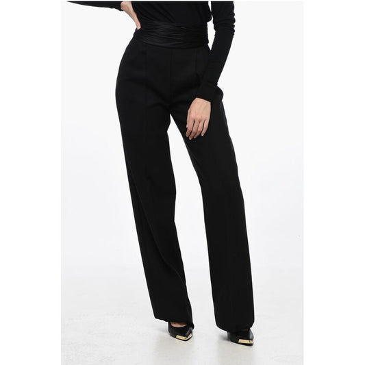 LaQuan Smith Pleated Tailored Pants with Sash-Belt