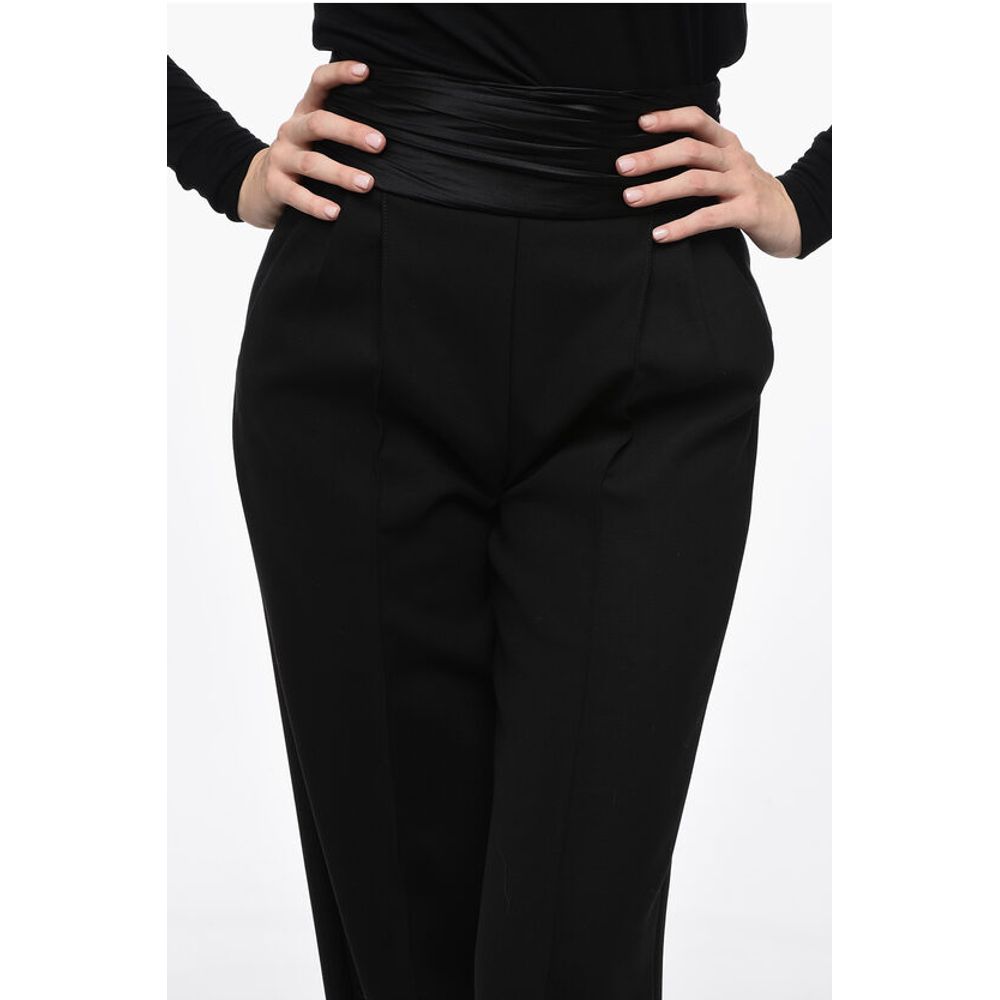LaQuan Smith Pleated Tailored Pants with Sash-Belt
