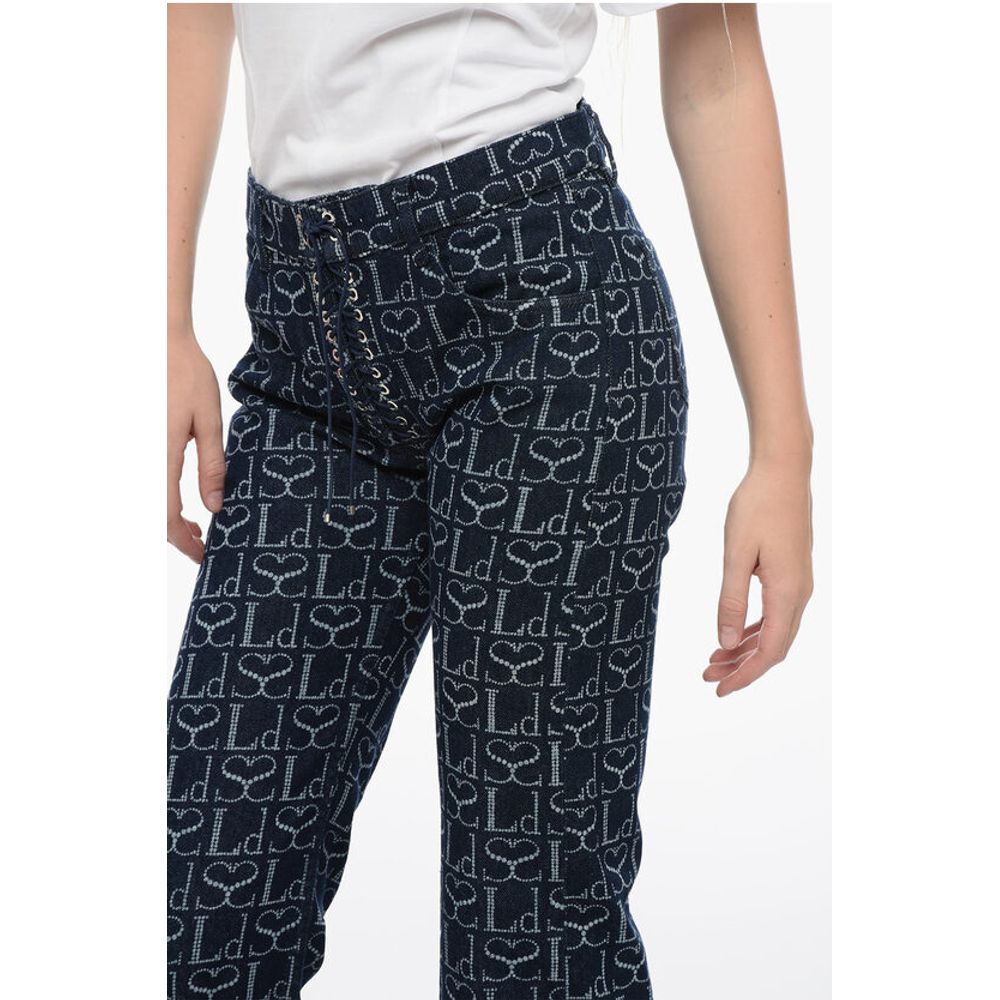 Ludovic de Saint Sernin Straight Fit Monogram Denims with Lace-up Detail 23cm