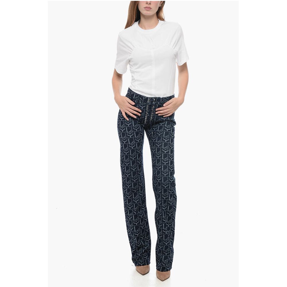 Ludovic de Saint Sernin Straight Fit Monogram Denims with Lace-up Detail 23cm