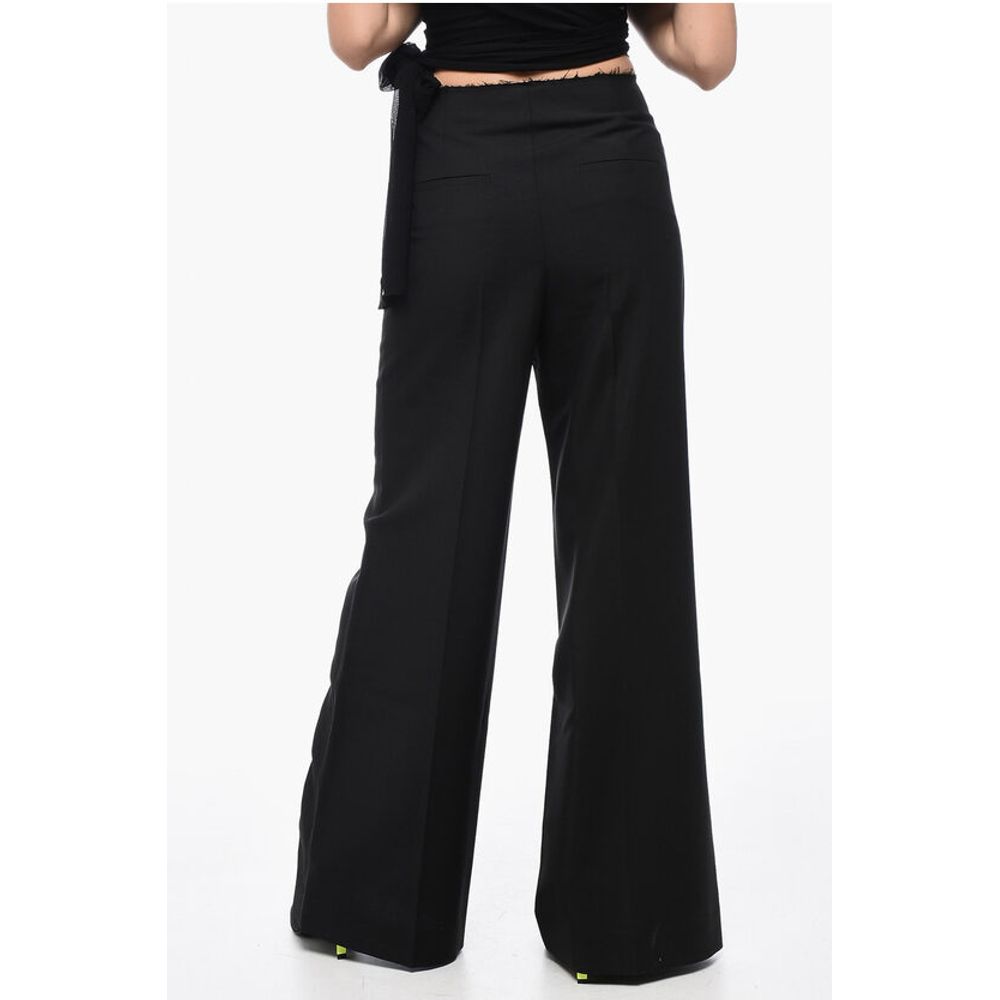 Givenchy Single-pleated Wool Blend Palazzo Pants with Raw-cut Detail