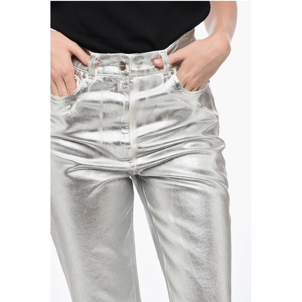 Salvatore Ferragamo 5 Pocket Coated Cotton Lamè Pants