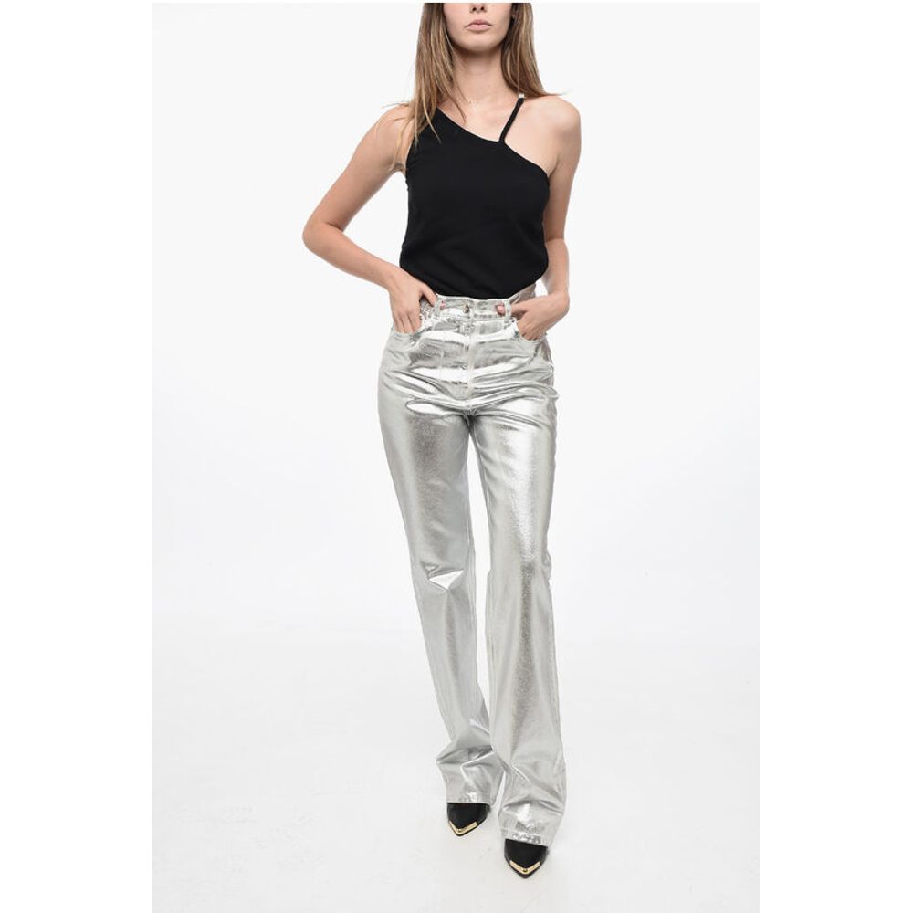 Salvatore Ferragamo 5 Pocket Coated Cotton Lamè Pants