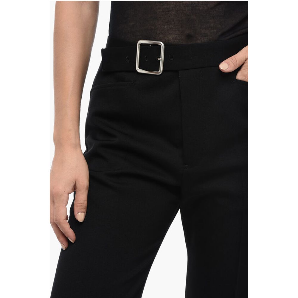Jil Sander Grain de Poudre Wool Flared Pants with Belt