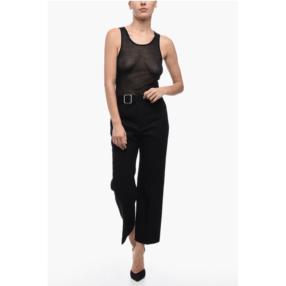 Jil Sander Grain de Poudre Wool Flared Pants with Belt