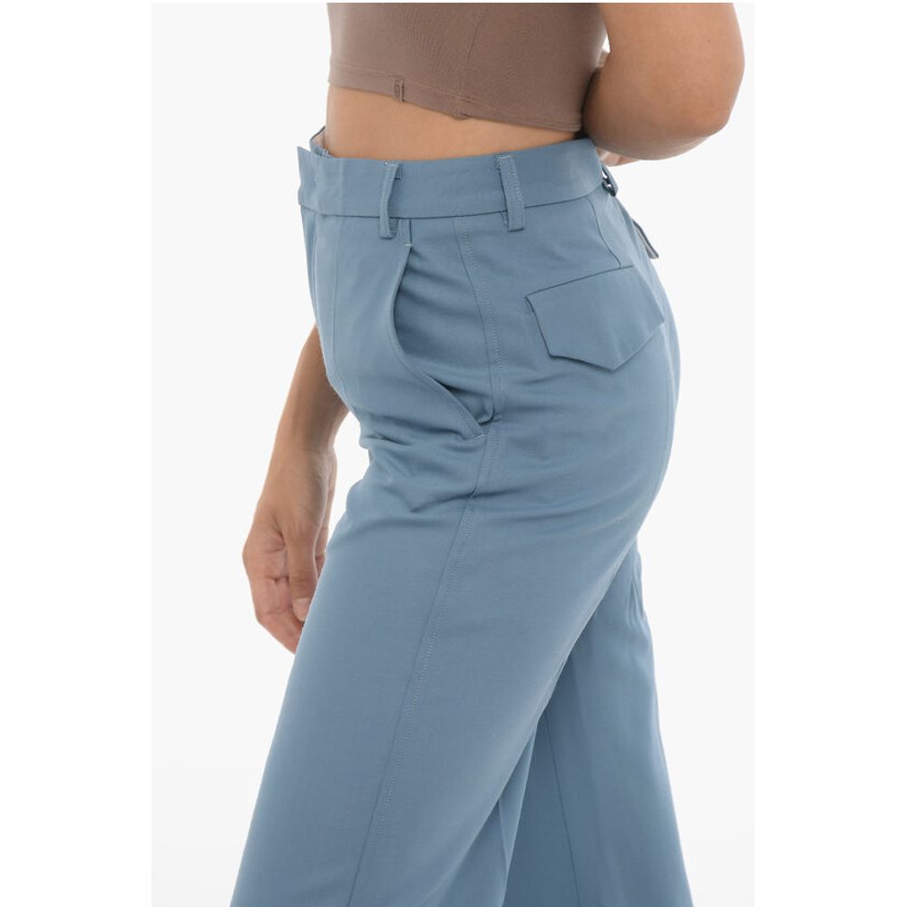 Eudon Choi Wide Leg Wool Pants with Ankle Slit