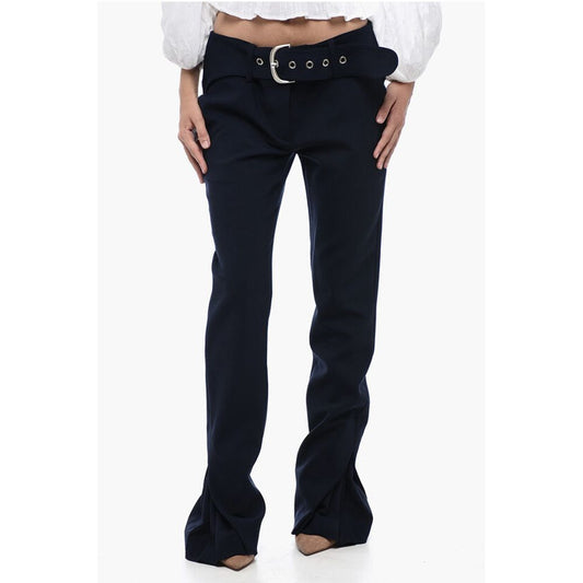 Off-White Low-Waisted Pants with Pleated Detail
