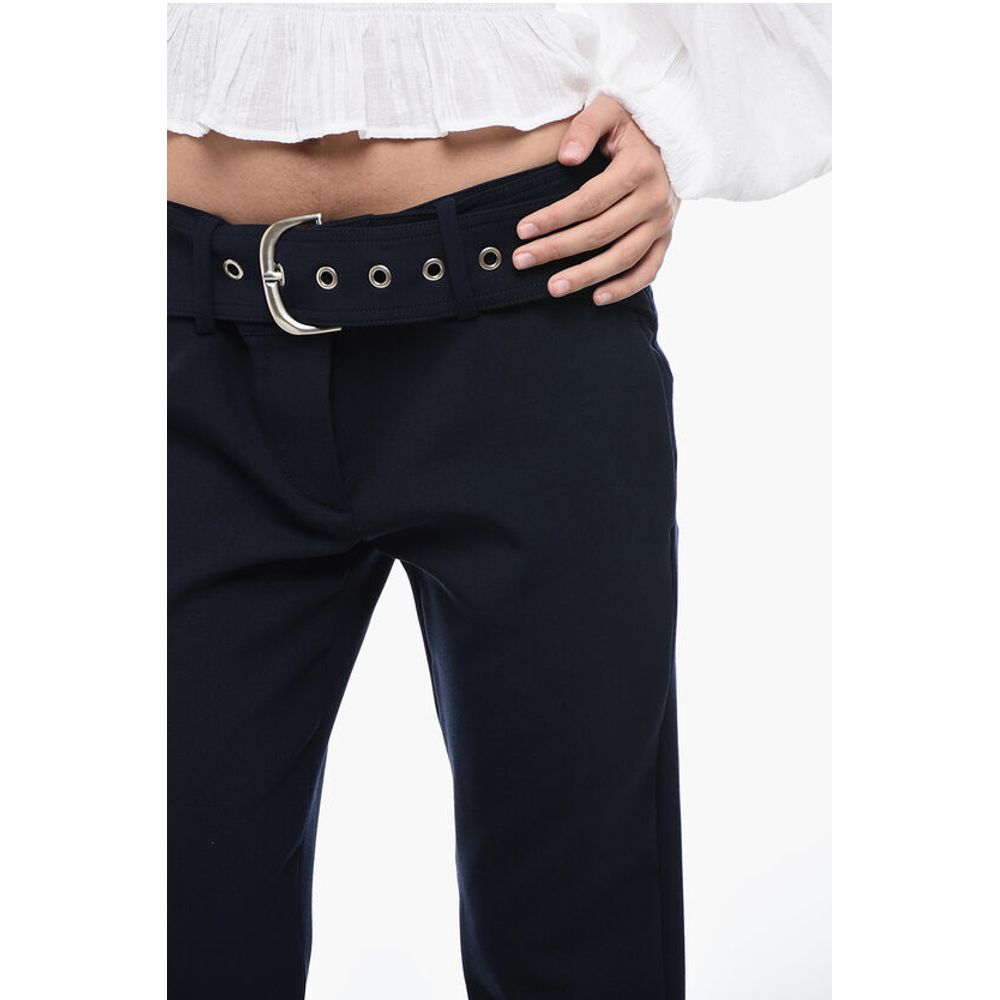 Off-White Low-Waisted Pants with Pleated Detail