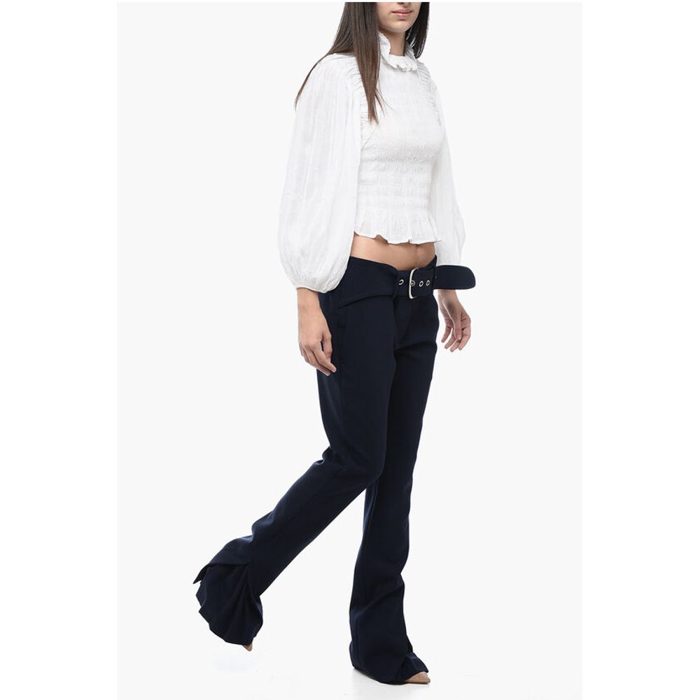 Off-White Low-Waisted Pants with Pleated Detail