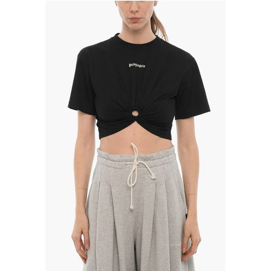 Palm Angels Solid Color Crop T-Shirt with Cut-Out Detail