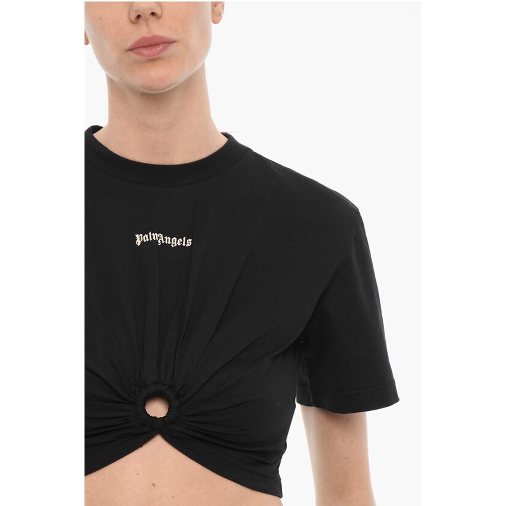 Palm Angels Solid Color Crop T-Shirt with Cut-Out Detail