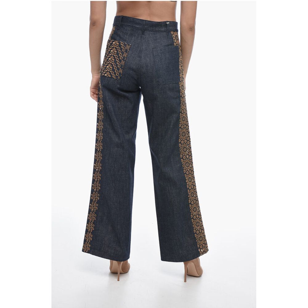 Dior Dark Wash Palazzo Denims with Embroideries 28cm