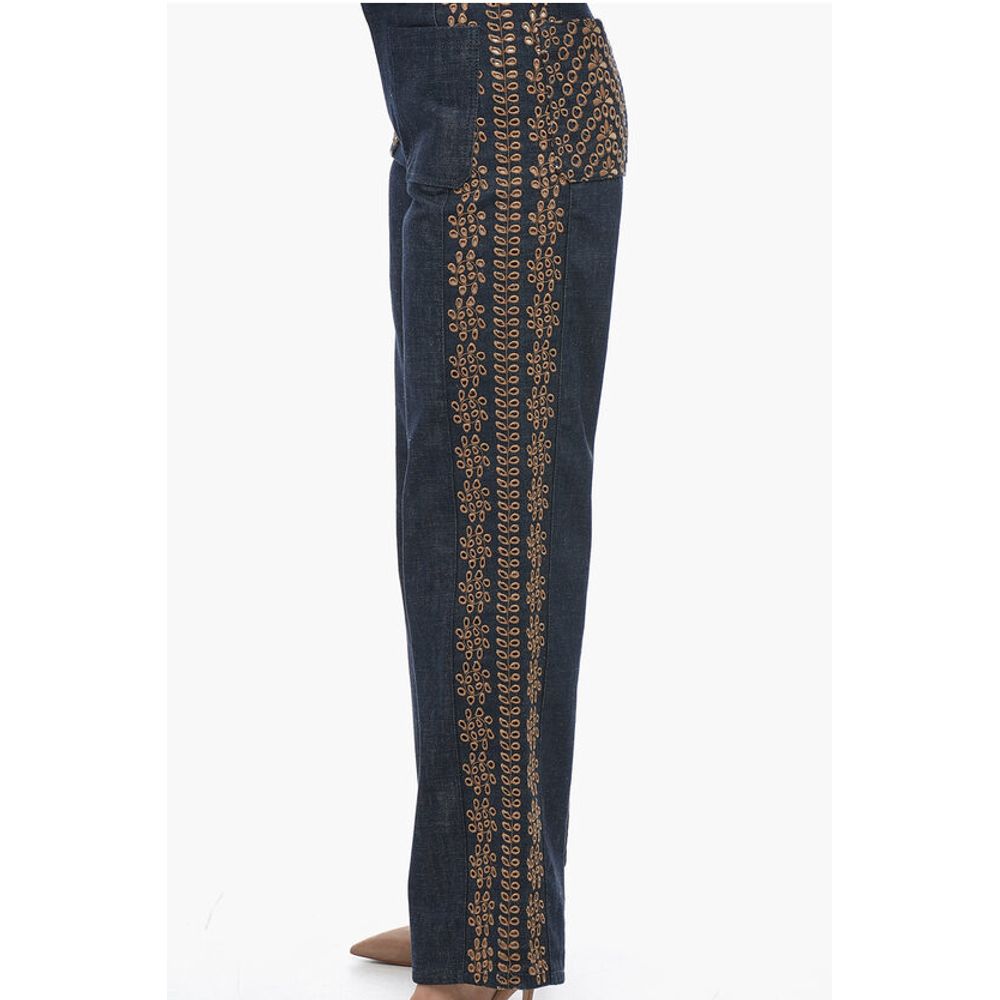 Dior Dark Wash Palazzo Denims with Embroideries 28cm