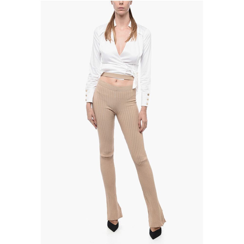 Ribbed Flared Pants with Cut Out Detail