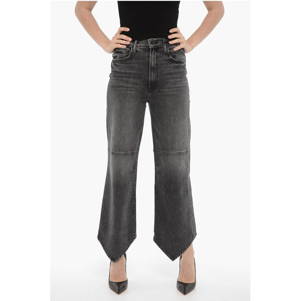 Mother Denim Dark Wash THE DAGGER FLOOD Jeans With Asymmetrical Ankle 25c